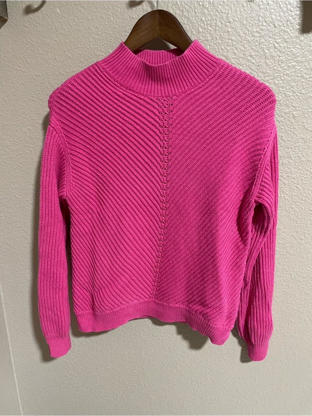 Marine Layer Vibrant Hot Pink Mock Neck Ribbed Sweater
